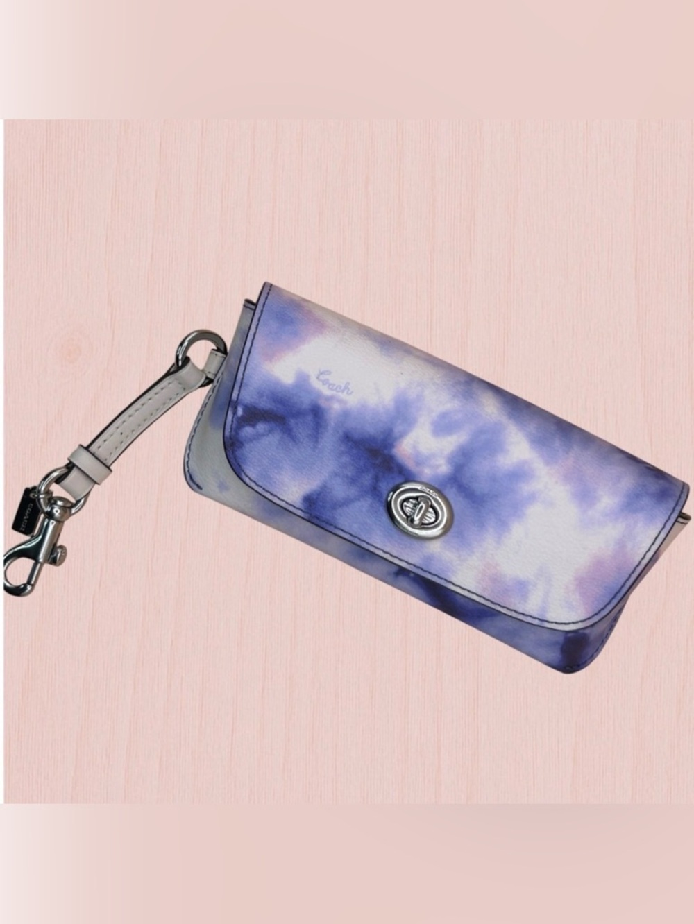 Coach Sunglass Case Tie Dye Print Turnlock Closure Purple/Blue Coated Canvas